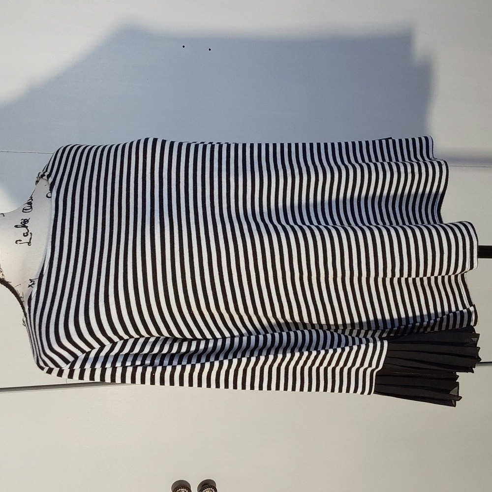 Kim & Cami| Black/White Striped Sweater Top Pleated Wrist Cuffs Nautical  Sz.XL